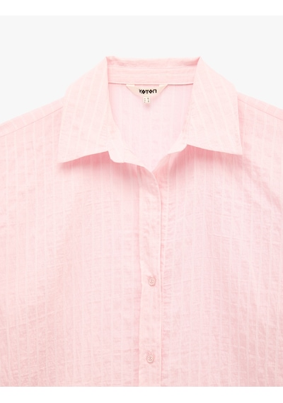 Koton Uzun Kollu Çizgili Oversize Gömlek Pınk Strıpe 7wak60018pw Pembe Çizgili