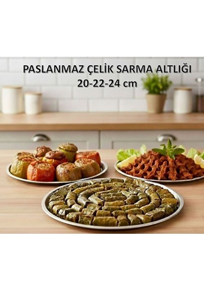 Paslanmaz Çelik Metal Dolma - Sarma Altlığı 20-22-24 Cm, Pratik Dolma Altlığı, 3'lü Set Gri