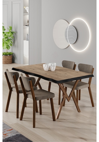 Canisa Akort Serisi Mdf Sabit 80x130 Atlantik Çam Mutfak Masası Takımı 4 Cappucino Sandalye Atlantik Çam Masa Cappucino Sandalye