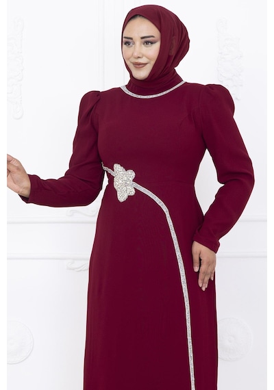 Amine Hüma Zühre Tesettür Abiye Bordo Bordo