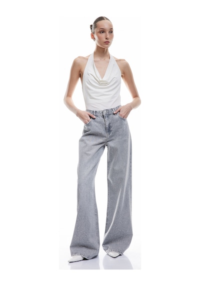 Koton Geniş Paça Düğmeli Taş Detaylı Pamuklu Jean Pantolon - Wide Leg Jeans Gri 5sal40275md Gri Koton Geniş Paça Düğmeli Taş Detaylı Pamuklu Jean Pantolon - Wide Leg Jeans Gri 5sal40275md Gri
