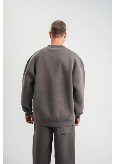 Uzun Kol Bisiklet Yaka Basic Sweatshirt - Füme Füme