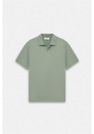 Süvari Su Yeşili Regular Düz Baskısız Pike Düğmeli Polo Yaka Tişört Ts1014000471-y01