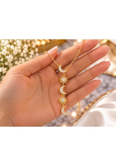 Terragolds Çelik Zirkon Taşlı Güneş Ve Ay Model Gold Renk Kadın Kolye - Bko10548 Altın