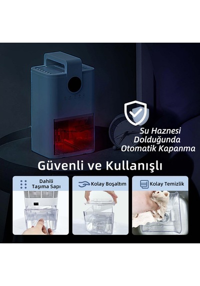 Mini Nem Alma Cihazı Çok Amaçlı Led Ekranlı - 230ml/gün 1l Hazneli - Beyaz