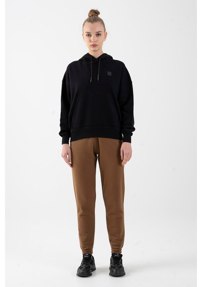 Maraton Oversize Kadın Kapüşonlu Siyah Sweatshirt Siyah