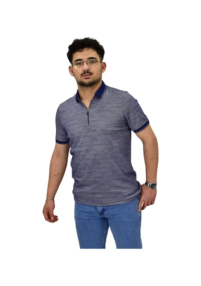 Erkek Polo Yaka Fermuarlı Merserize Jakarlı Tişört 7640 Bgl-st04537 Lacivert