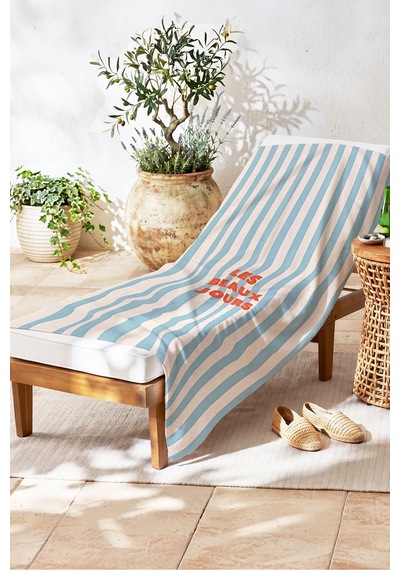 Çizgili Marine Mavi Beyaz Plaj Havlusu - Modern Akdeniz Stil Hızlı Kuruyan Mikrofiber Havlu Çiy Karamel