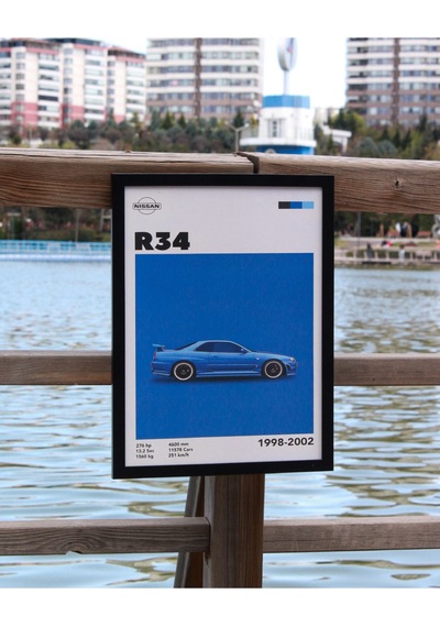 Nissan R34 1998-2002 Car Serie Özel Tasarım Siyah Çerçeveli Tablo Poster