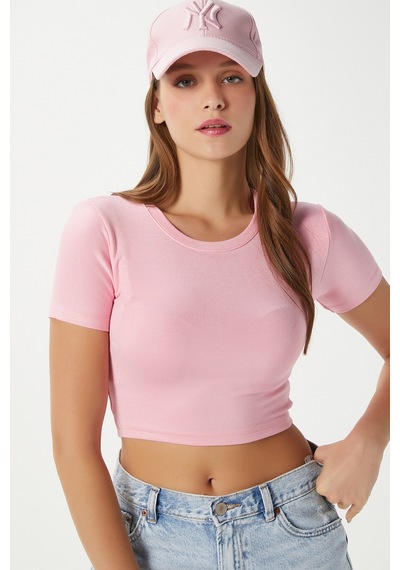 Ritnice Kadın Deal Lux Touch Yumuşak Doku Crop Pembe Bluz