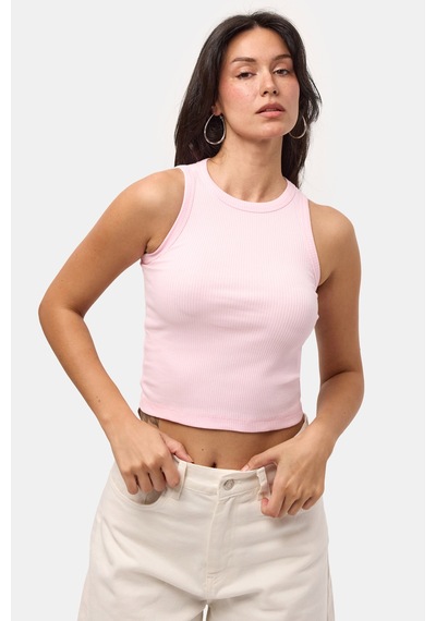 Kadın Pembe S6-98 Sıfır Kol Esnek Kumaş Crop Top