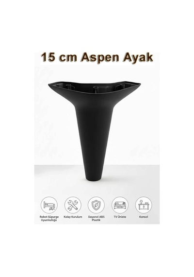 Aspen 15 Cm Siyah 4'lü Set Koltuk Baza Dolap Tv Ünitesi Yatak Odası Konsol Ayağı Beyaz