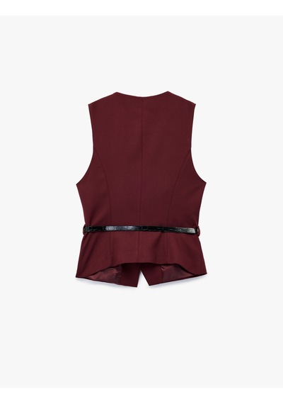 Koton Kemer Detaylı Kolsuz Cepli V Yaka Yelek Bordo 6wak20106uw Bordo