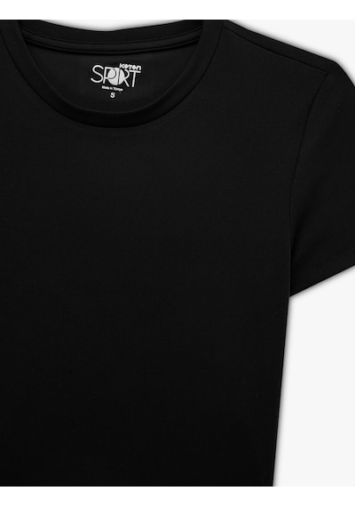 Koton Slim Fit Kısa Kollu Bisiklet Yaka Crop Spor Tişört Siyah 6sak10236nk