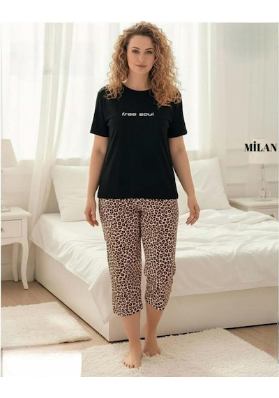 Mihra Kadın Milan Büyük Beden Bisiklet Yaka Kısa Kol Kapri Pijama Takımı 50503s - 1 Adet Siyah Mihra Kadın Milan Büyük Beden Bisiklet Yaka Kısa Kol Kapri Pijama Takımı 50503s - 1 Adet Siyah