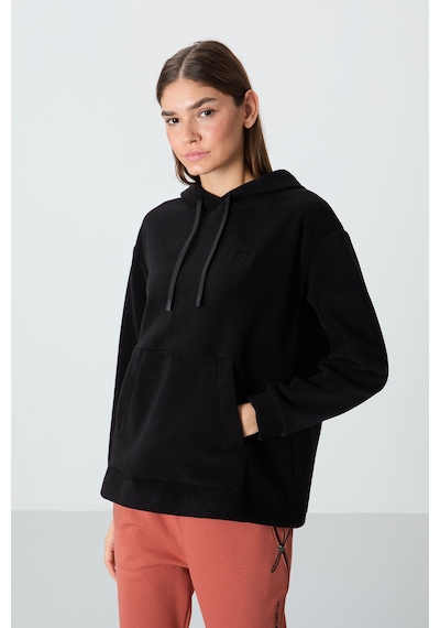 Tommy Life Siyah Kalın Yumuşak Dokulu Kapüşonlu Oversize Nakışlı Polar Kadın Sweatshirt - 97292 Siyah