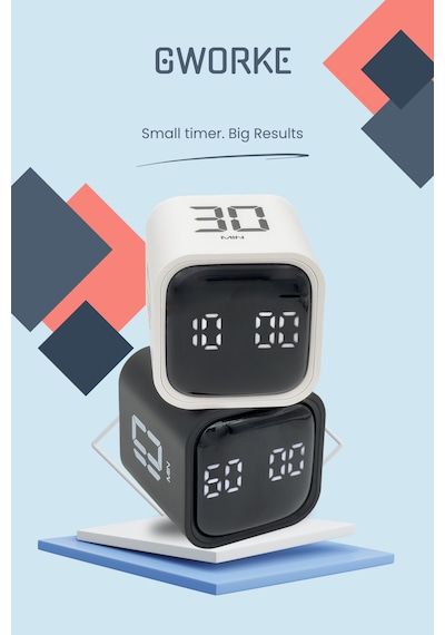 GWORKE Gt-1 İkili Set Pomodoro Zamanlayıcı Küp Flip Timer Öğrenci Ders Çalışma Saati - Siyah & Beyaz