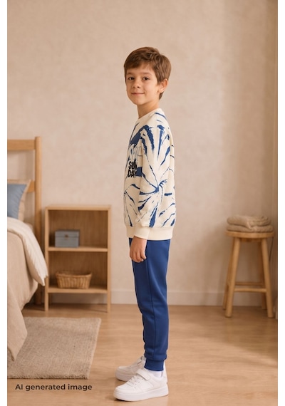 Pina Kids Erkek Çocuk Batik Desenli Okul Günlük Eşofman Takımı Esf7037 Lacivert