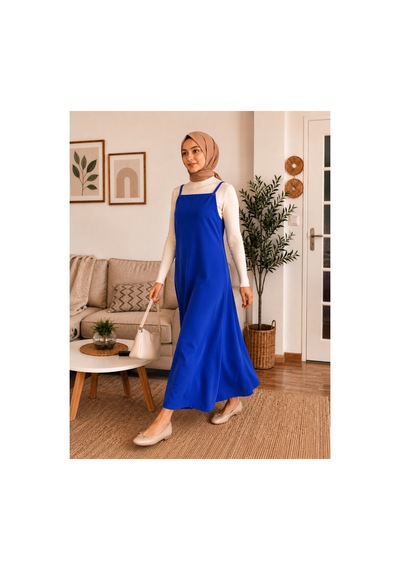 Elmoda Kadın Royal Mavisi Ayarlanabilir Ip Askılı Jile Elbise Royal Mavisi Royal Mavisi