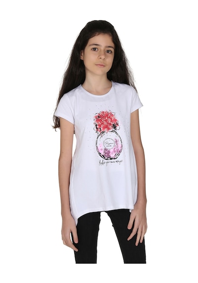 Toontoy Kids Toontoy Kız Çocuk Parfüm Nakışlı T-shirt Beyaz