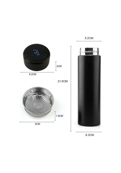 Çelik 500 Ml Dijital Sıcaklık Göstergeli Yalıtımlı Akıllı Termos Siyah Genel