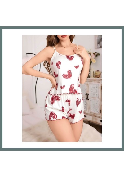 Bezos Kadın Beyaz Kalp Desenli Şortlu Gecelik Pijama Takımı 5052 Beden: L/xl Renk: Beyaz Ventra
