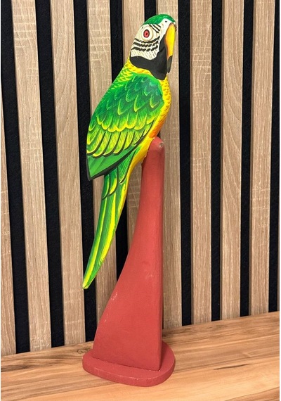 El Yapımı Ahşap Papağan Heykeli Kütük Üzeri El Oyması & El Boyaması Dekor 45 Cm Özel Üretim Myk Hediye Ve Sanat