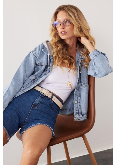 Tudors Kadın Regular Fit Klasik Kesim Pamuklu Mavi Jean Kot Şort-39917 Mavi