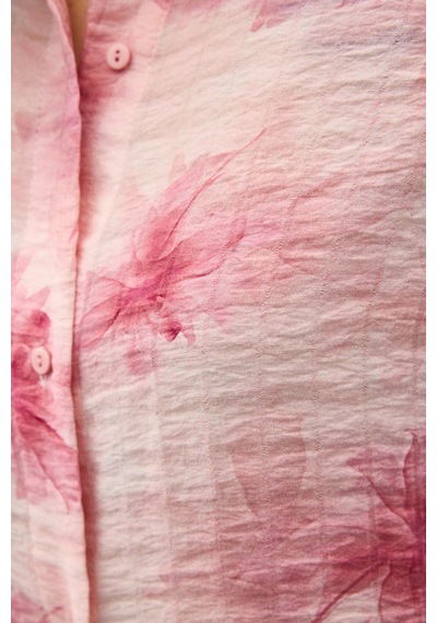 Sateen Kolu Katlamalı İnce Gömlek - Pembe-137204 Pembe