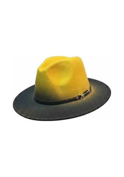Gigi Luxe Özel Tasarım Fedora Fötr Şapka Ayarlanabilir Gold Aksesuarlı Kovboy Fötr Sarı Sarı