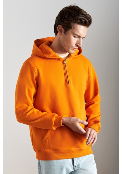 Grimelange Cancelled Erkek Pamuk Kapüşonlu Fermuarlı Yaka Turuncu Sweatshirt
