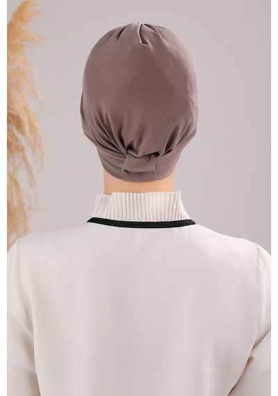 Melodi Scarf Kadın Üç Bantlı Çapraz Hazır Türban Dış Bone Vizon Vizon