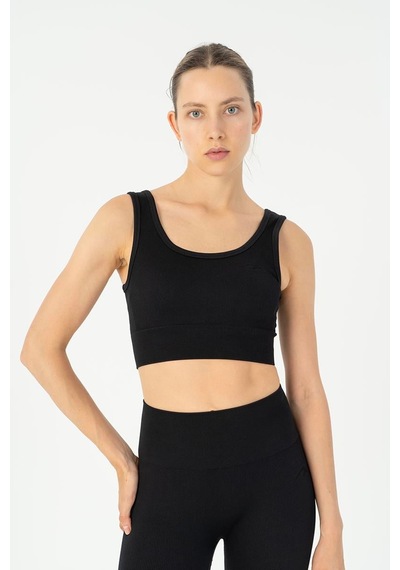Maraton Slimfit Kadın Düz Yaka Siyah- Bra Siyah-