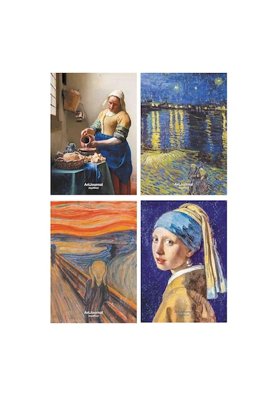 Art Journal 4'lü Kareli Tel Dikişli Defter Seti Renkli Karton Kapak, Hafif Kağıt, A6 Toplam 288 Sayfa