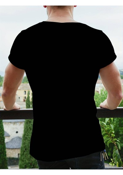Efnaz Style Erkekkısa Kollu Yuvarlak Yaka Desenli Viskon T-shirt Siyah