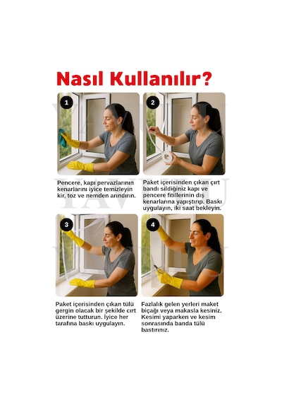 Kolay Montaj Cırt Bantlı Sinek Önleyici Sineklik Pencere Sinekliği Sineklik Örtüsü 75cmx125cm Küçük
