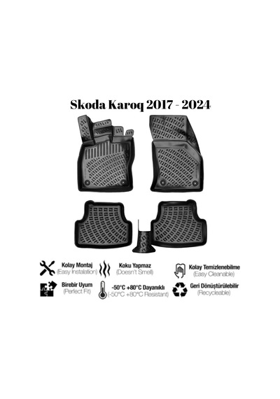 Skoda Karoq 2017 2018 2019 2020 2021 2022 2023 2024 İle Uyumlu Araca Özel 3d Havuzlu Paspas Takımı A+ Kalite 1 Adet