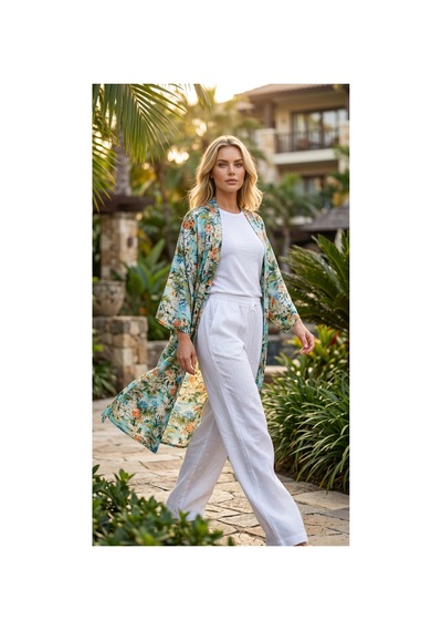 Lila Mare Pamuk Kumaşlı Handmade Beachwear Yazlık Kimono Renkli Renkli