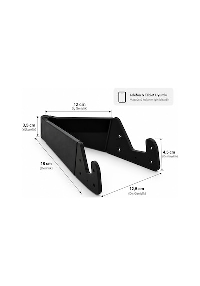 Telefon Tablet Standı V Model Siyah Ayarlanabilir Akrilik Stand