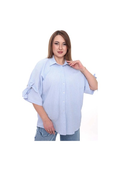 Lady Majestic Büyük Beden Kadın Pamuklu Gömlek Rahat Kesim, Düğmeli, Volan Kol Detaylı Mavi Lady Majestic Büyük Beden Kadın Pamuklu Gömlek Rahat Kesim, Düğmeli, Volan Kol Detaylı Mavi