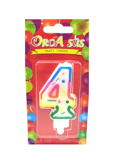 3 Adet Rakam Mum 4 Numara Çok Renkli
