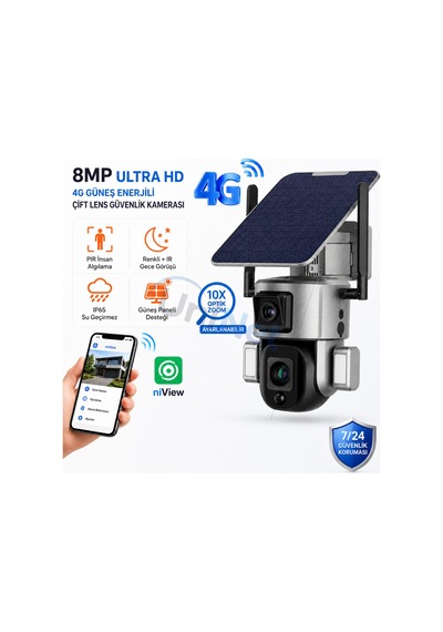Uninet Solar Kamera 4g Sim Kartlı 2 Kameralı Dış Mekan Sirenli Ip Kamera