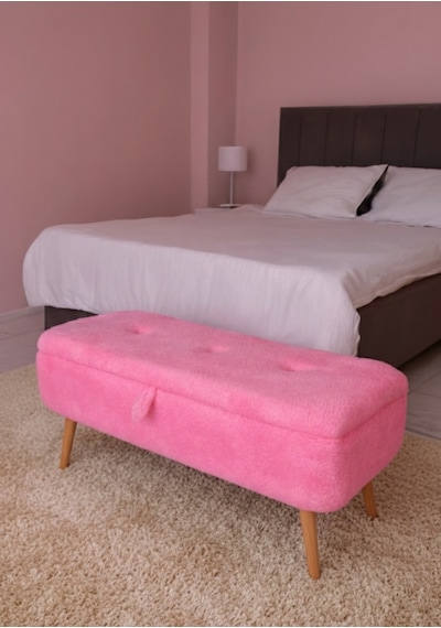 Yatak Önü Sandıklı Puf, Ve Giyinme Odası, Puf Bench, Yatak Ucu, Peluş Kumaş , Puf Sandıklı Pembe