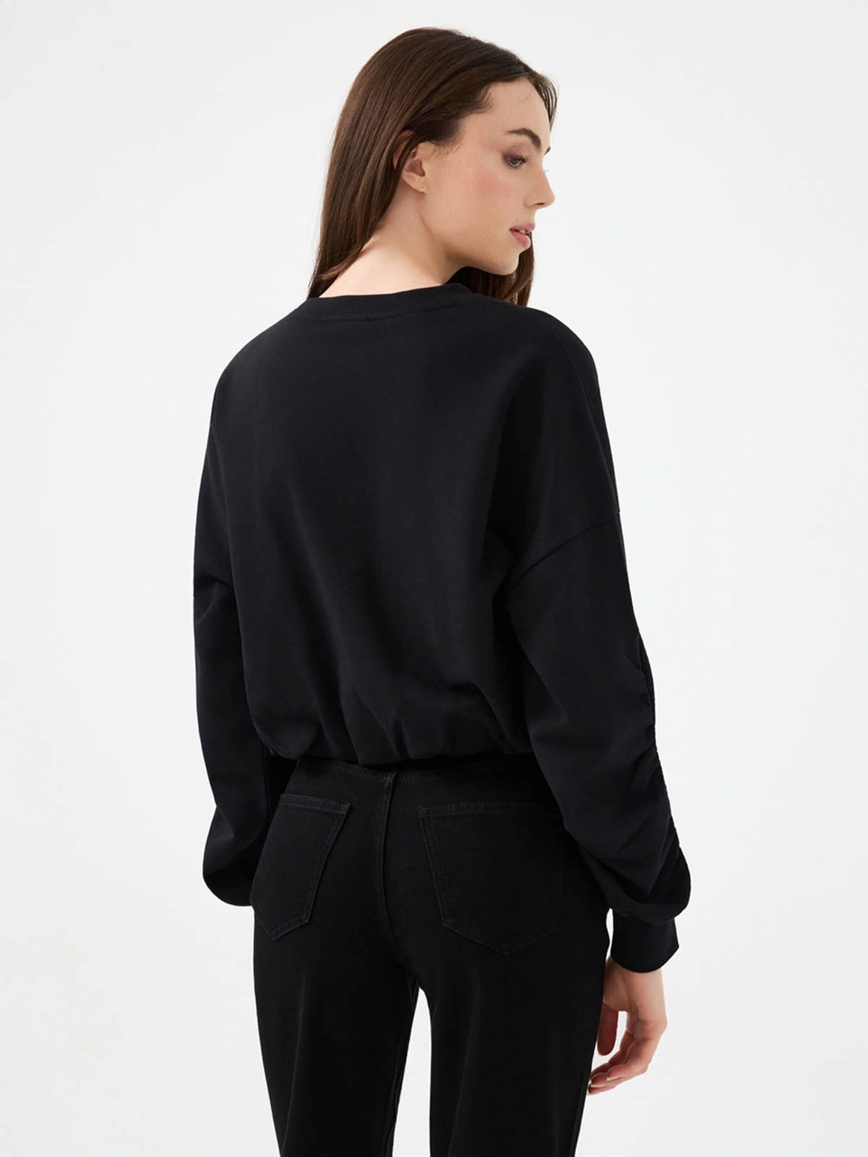 Loft Long Crop Siyah Kadın Sweatshirt Lf2040690 Siyah