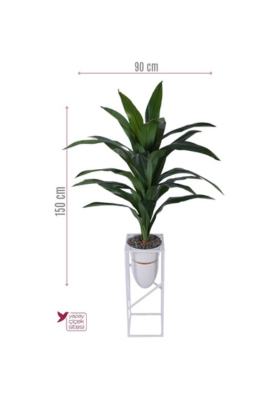 Yapay Çiçek Sitesi Metal Sütun Saksıda Yapay Egzotik Dracaena Ağacı 150 Cm Yeşil