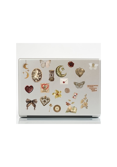 Vintage Light Academia Sticker Seti - Etiket Seti Scrapbook Bullet Journal Kahverengi