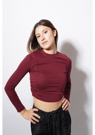Ckm Moda Angle Yan Büzgülü Body Bordo