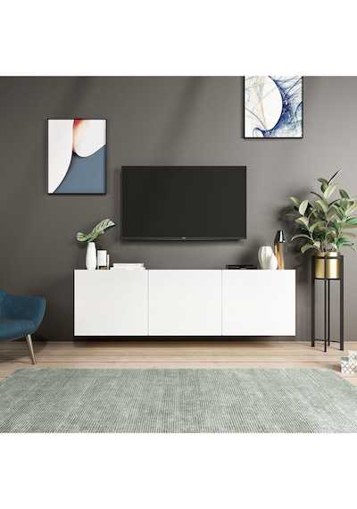 White Duvara Monte Tv Ünitesi - Beyaz Beyaz