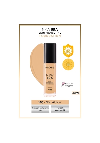 Note Cosmetique New Era Skin Protecting Spf 50 Nemlendirici Etkili Hyaluronik Asitli Fondöten - 140 Soft Sand