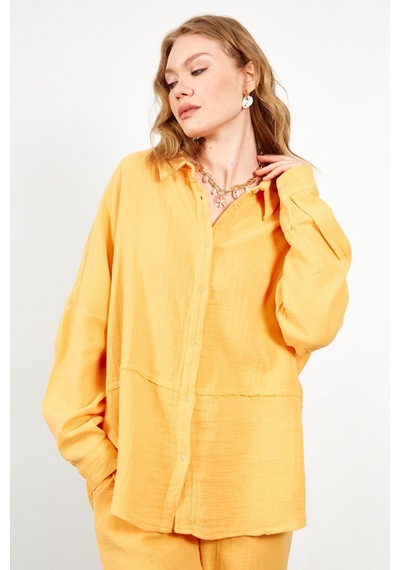Manche Müslin Uzun Yıkamalı Oversize Rahat Kalıp Parçalı Kadın Düz Basic Gömlek Oranj Mks166905-01 Manche Müslin Uzun Yıkamalı Oversize Rahat Kalıp Parçalı Kadın Düz Basic Gömlek Oranj Mks166905-01